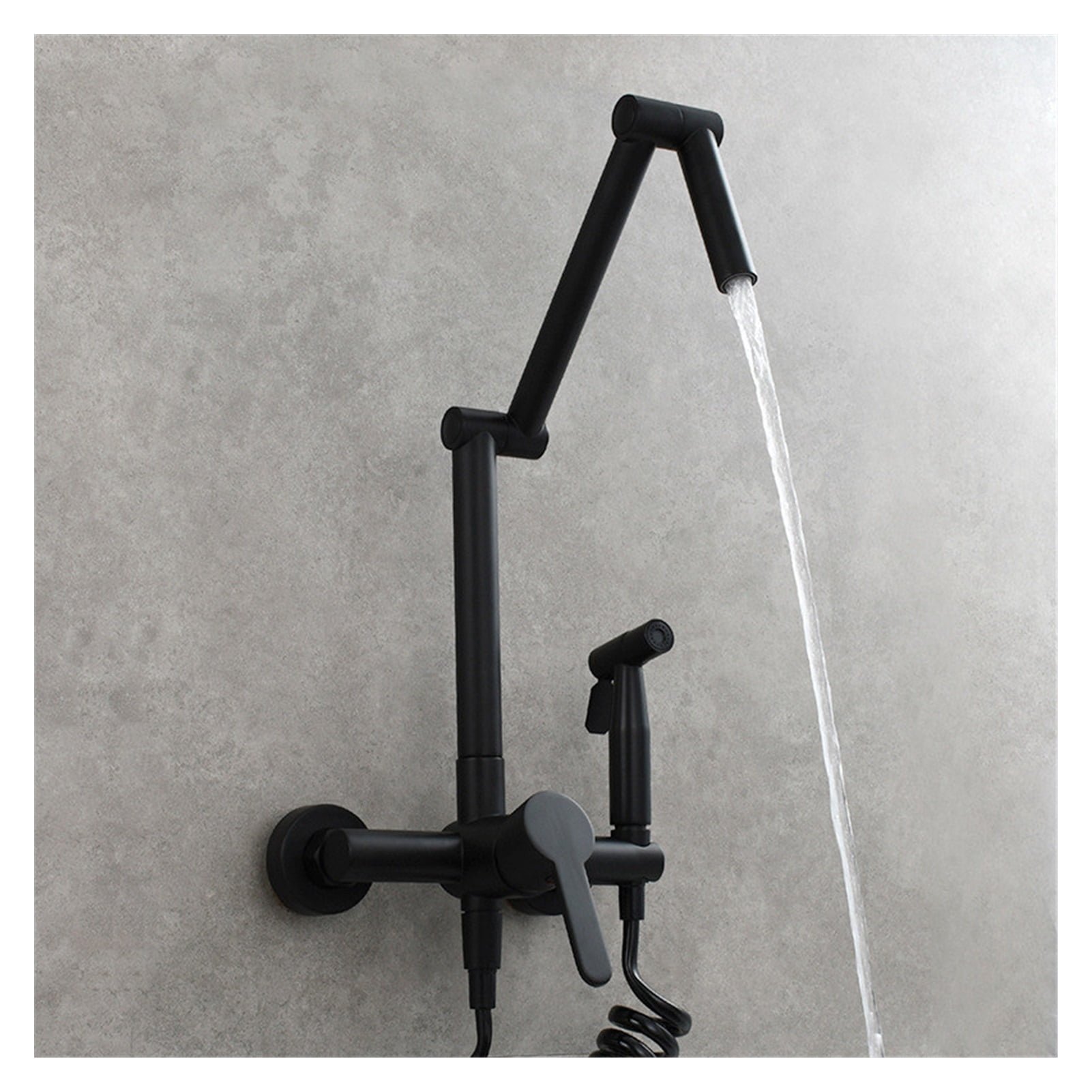 Fodable Kitchen Faucet Brass Black Kitchen Sink Mixer Tap Hot & Cold Wall Mounted With Spray Gun Rotating Sink Mixer