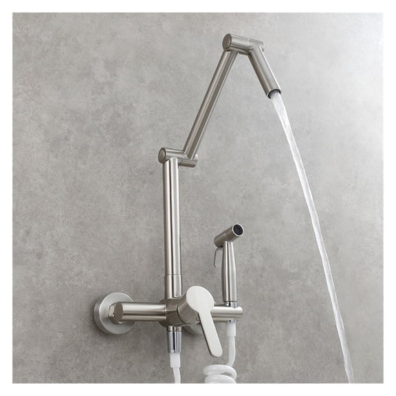 Fodable Kitchen Faucet Brass Black Kitchen Sink Mixer Tap Hot & Cold Wall Mounted With Spray Gun Rotating Sink Mixer