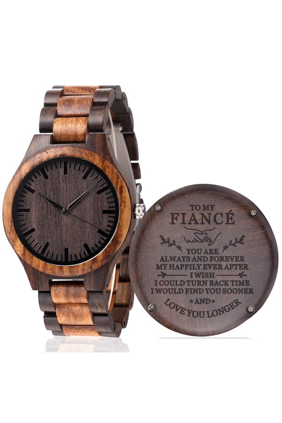 Custom Engraved Wooden Watch Gifts for Fianc Husband Boyfriend Men Him As Personalized Anniversary Christmas Birthday Father Day Graduation Valentine's Wood Idea Y101