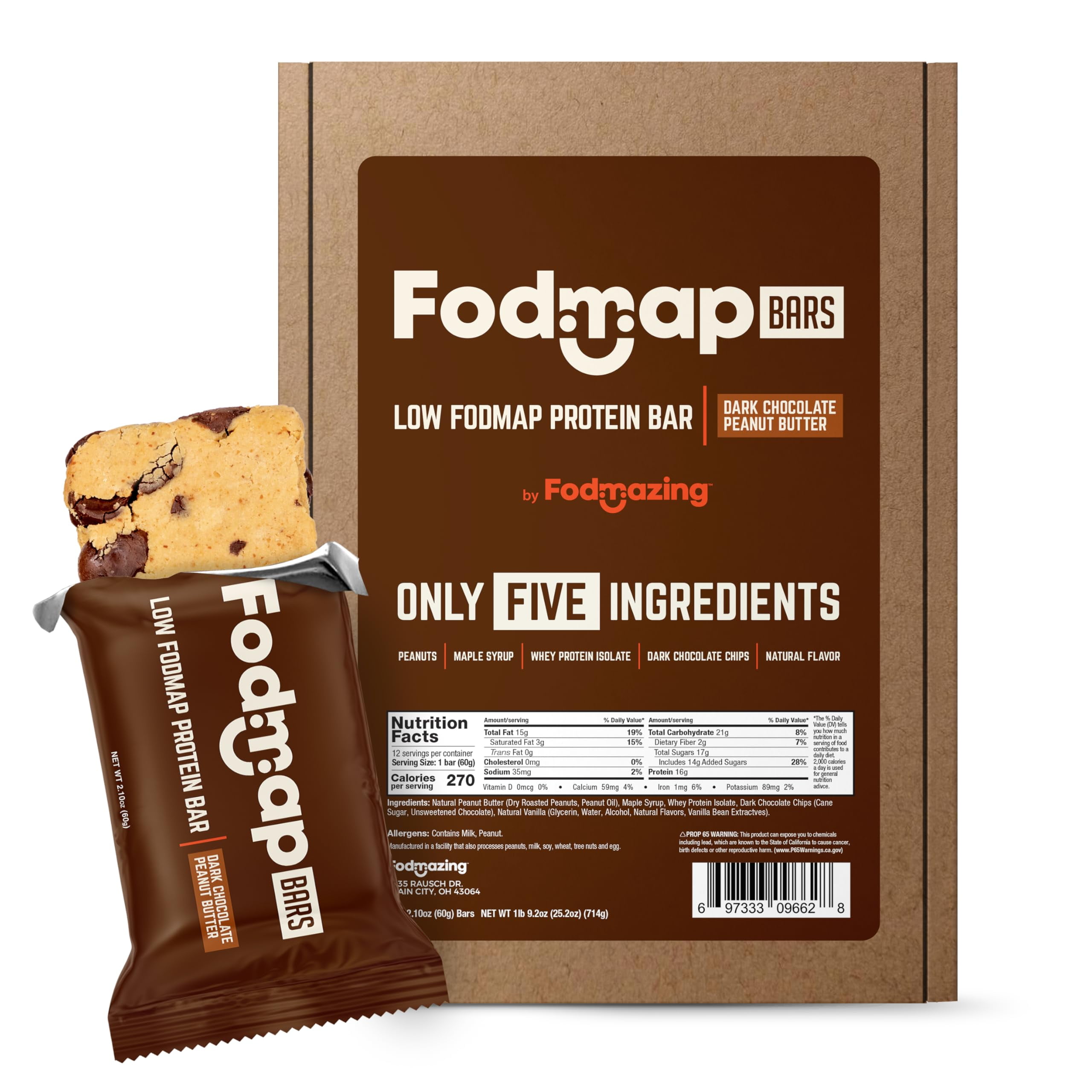 Fodmazing Fodmap Bars, Dark MMF7 Chocolate Peanut Butter, 12 Count