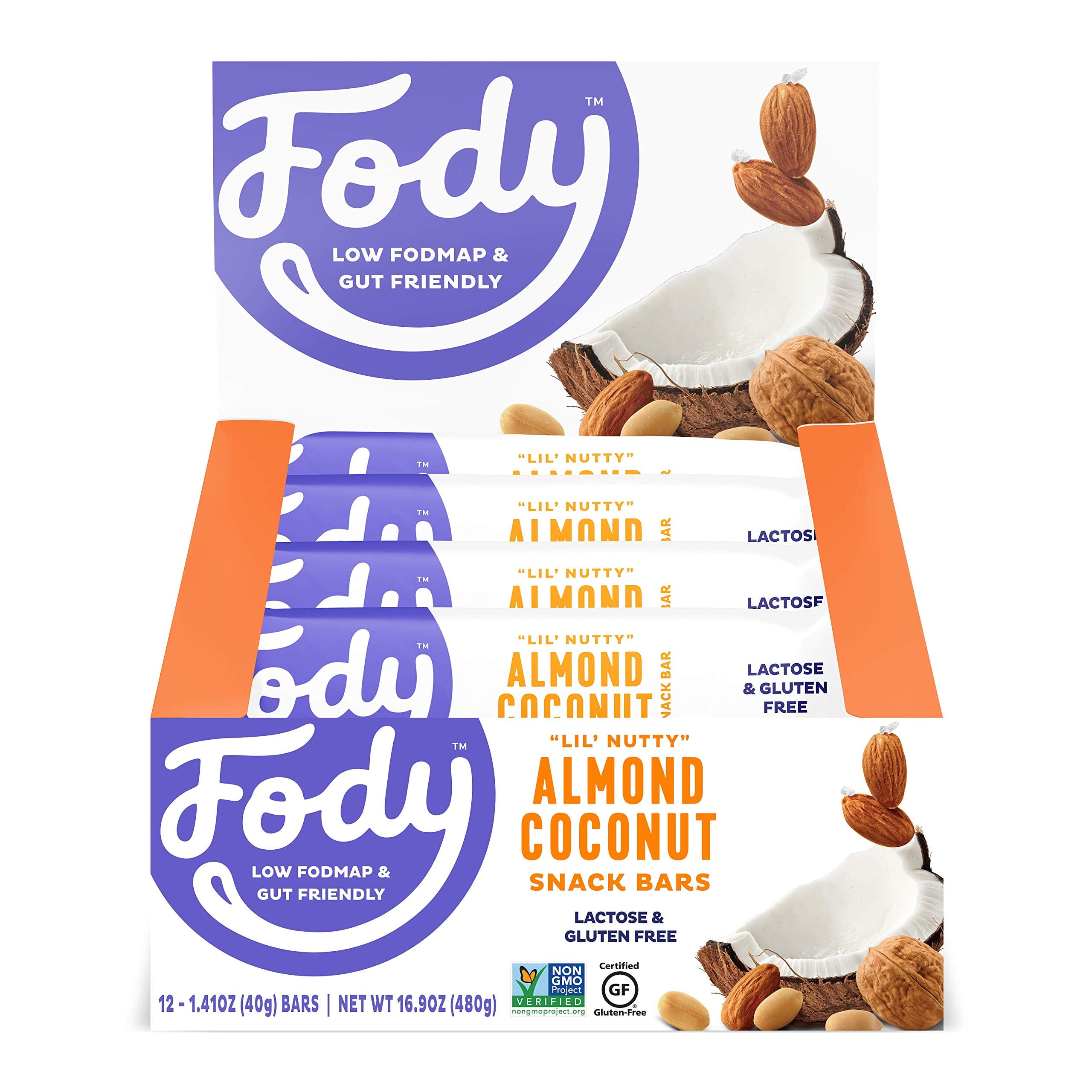 Fody Foods Vegan Protein DHF10 Nut Bars, Almond and Coconut Flavor, 6g
