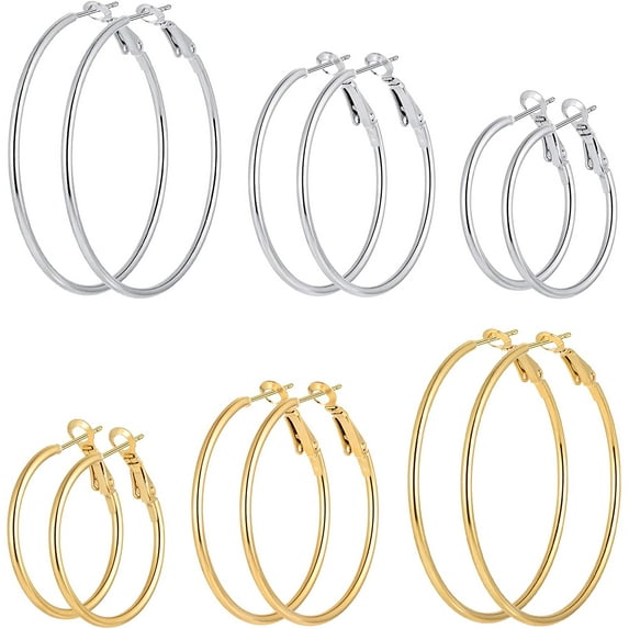 Foeses Large Thin Hoop Earrings, Stainless Steel, 6 Per Pack