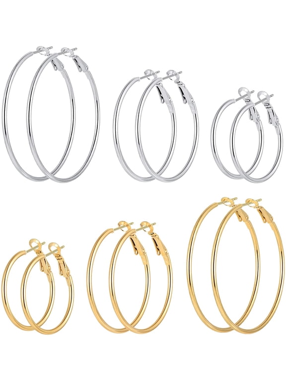 Large Thin Hoop Earrings, Stainless Steel, 6 Per Pack