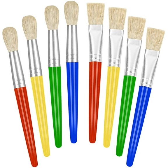 Paint Brushes for Kids, 8 Pcs Big Washable Chubby Toddler Paint Brushes, Easy to Clean & Grip Round and Flat Preschool Paint Brushes with No Shed Hog Bristle for Acrylic Paint, Washable Paint