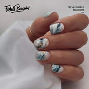 Fofosbeauty 24 PCS Square Fake Nails, Press on Short False Nails, Chinese Print
