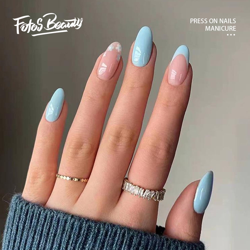 Fofosbeauty 24pcs Almond Press-On Nails, French Ti