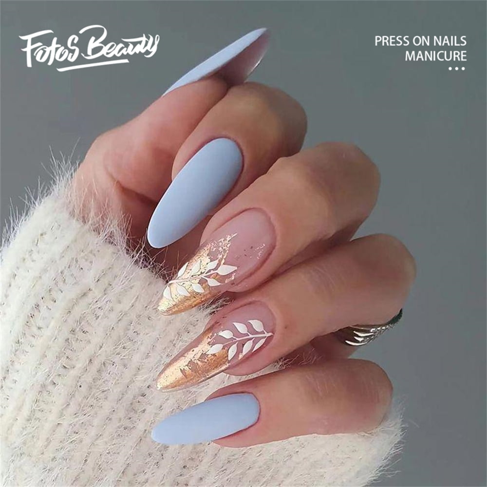 Amazon.com: French Tip Press on Nails Almond Medium Fake Nails with Gold  Line Shine Design Full Cover Reusable Black Artificial Acrylic Coffin False  Nails Set Women Glue on Nails Stick on Nails