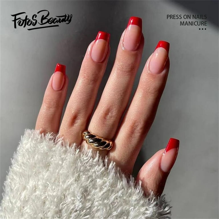 Red long nails online coffin