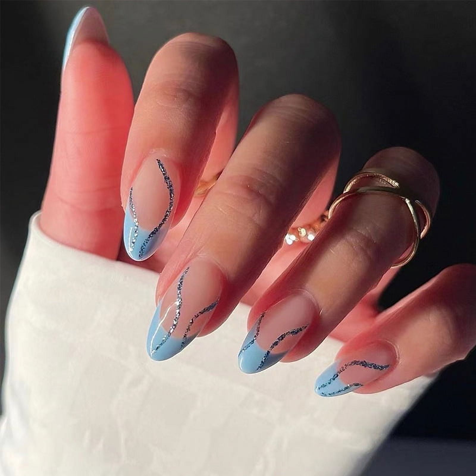 light blue nails with design