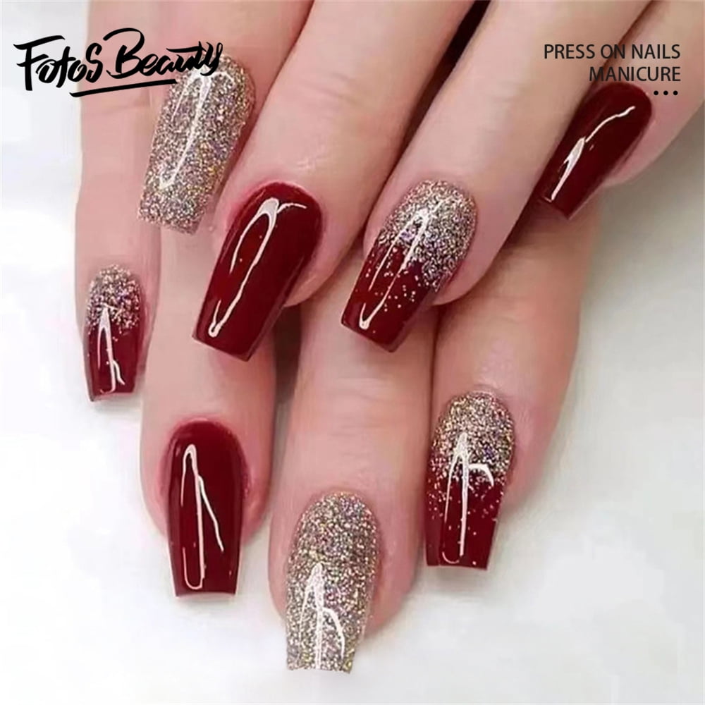 Amazon.com: Glossy Deep Cherry Red Fake Nails Long Ballerina Coffin Press  on False Nails Manicure Nail Tips Set for Women Girls Finger Wearable :  Beauty & Personal Care