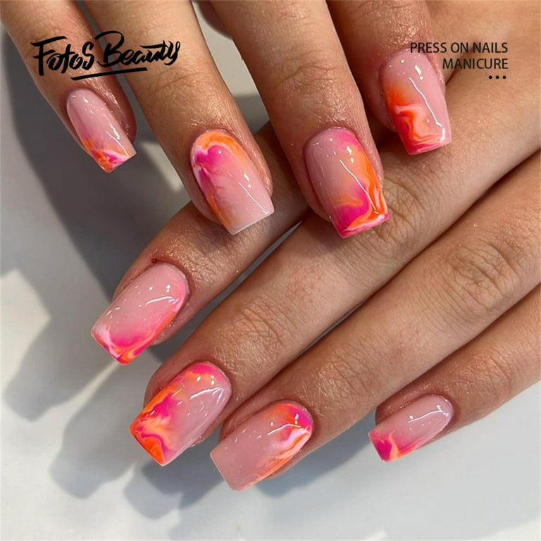 Add a pop of color to your nails with Fofosbeauty's 24 pcs Press-on Acrylic False Nails in a stunning Coffin Yellow Pink Blending design. These yellow and pink nails are perfect for adding a fun and vibrant touch to your manicure, whether you're heading to a special event or just want to switch up your look.