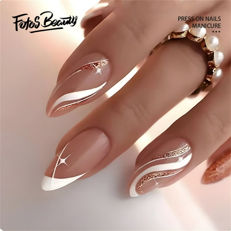 Fofosbeauty 24 pcs Short False Nails, Press-on Nails Designs 2023, Square  Nude Stones Cappuccino