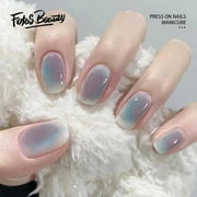 Fofosbeauty 24 pcs Square False Nails, Press-on Nails Designs 2022, Little Jade Star