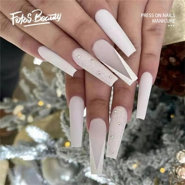 Fofosbeauty 24PCS Press on Fake Nails, Extra Long Coffin False Nails, Gorgeous French