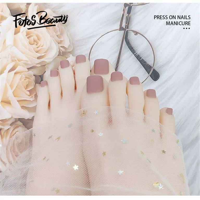 Summer Toe False Nail Flowers Square Short Press on Nails for Nail Art 24pcs
