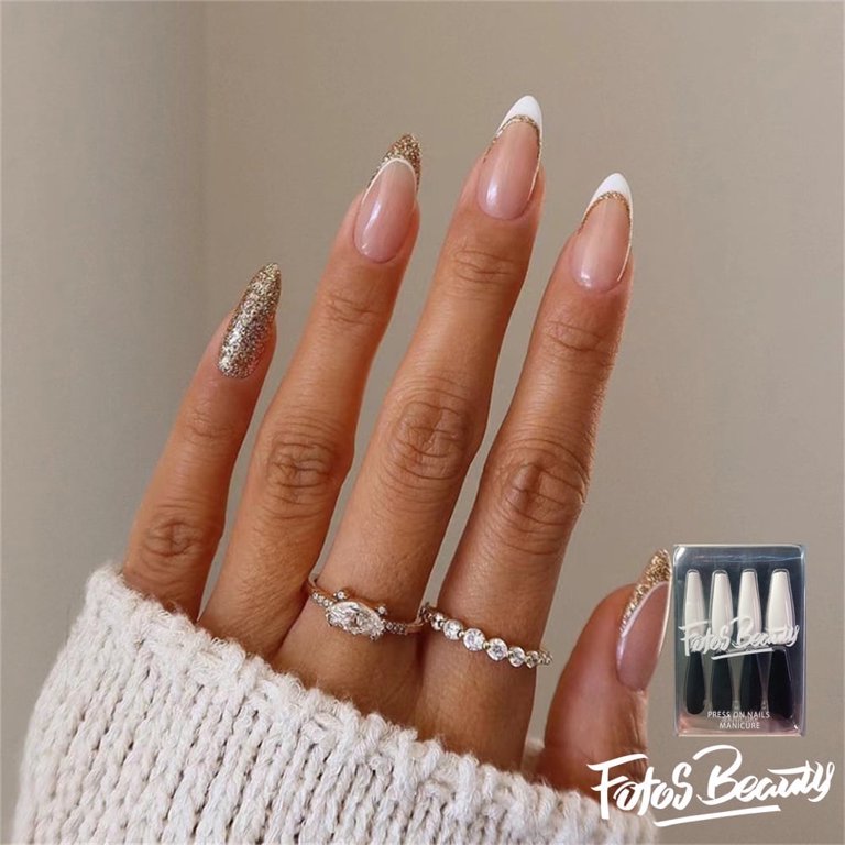 Christmas Nails Fofosbeauty 24pcs Almond Fake Nails Tips, Medium 