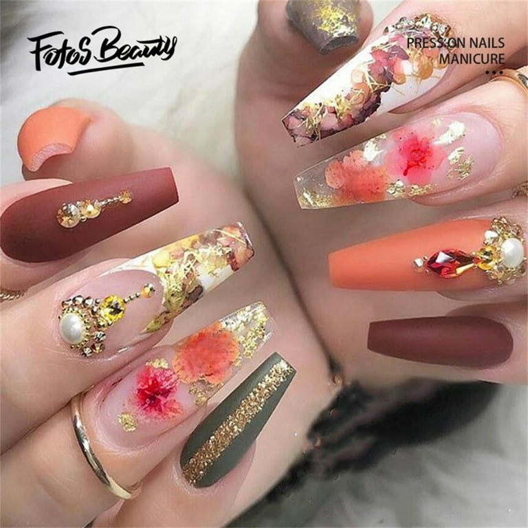 Gold Flakes Short Square Gold Glam Press On Nails