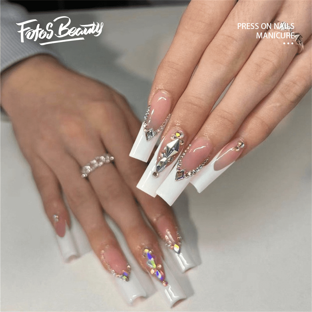 20 top white nails with rhinestones on one finger ideas in 2024