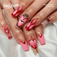 thumbnail image 1 of Fofosbeauty 24pcs Coffin Fake Press-on Nails for Girls Women,Heart Flame, 1 of 8