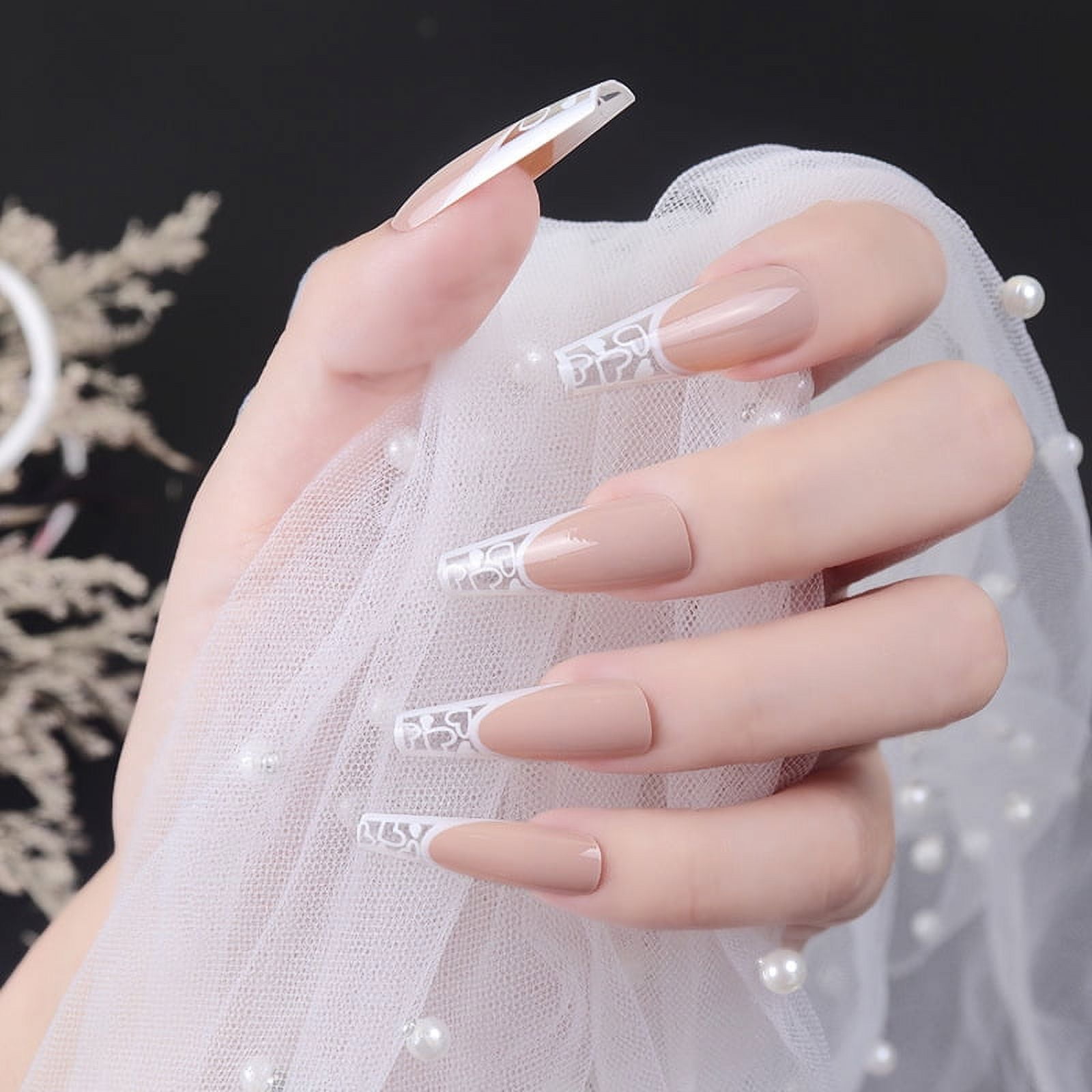 Fofosbeauty 24pcs Almond Fake Press-on Nails for Girls Women,Gray Frosted  Gold Glitter Rhinestones 