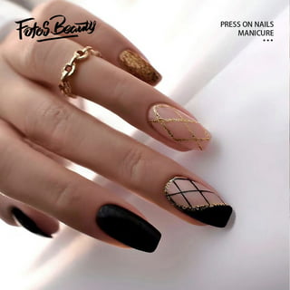 Almond Nail Simple Gold Foil Nail Art Piece Mysterious Dark Department Leaf  Shadow Wear Nail - China Nail Tip and Art Nail price