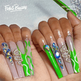 thumbnail image 1 of Fofosbeauty 24pcs Long Coffin Fake Press-on Nails for Girls Women,Green-White Line Snake Rhinestone, 1 of 9