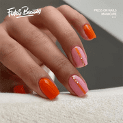 Fofosbeauty 24pcs Orange Press on False Nails Tips,Square Fake Nails,Flash Powder