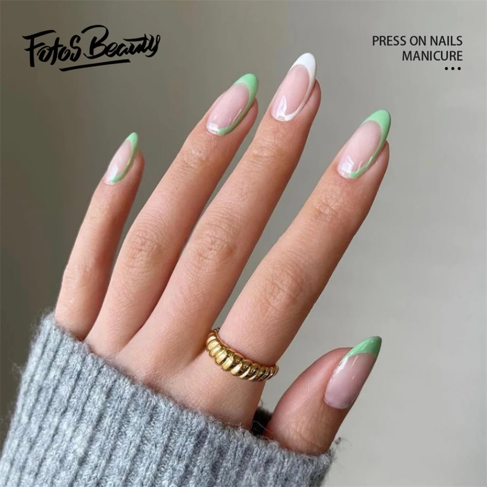 Light green nails with white tinny dots. | Green nails, Mint green nails, Green  nail art