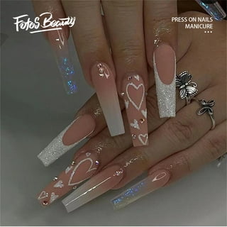 Cheers US Fake Nails Glossy Pure Color Nude Rhinestones Glitter Luxury  Medium Long Stiletto Almond Press on Nail False Tips Artificial Finger  Manicure 
