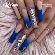 Fofosbeauty 24pcs Press on Nail Tips Extra Long Coffin Manicure Full Cover Nails, Nude Shin In Darkblue Night