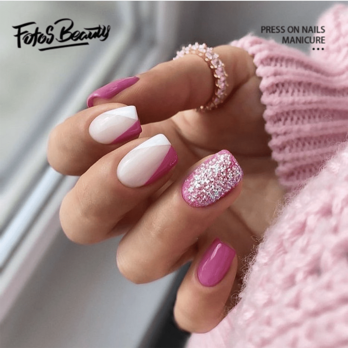 Fofosbeauty 24pcs Press on False Nails, Long Coffin Fake Nails for Girls  Women, Coffin Gel White with Stones 