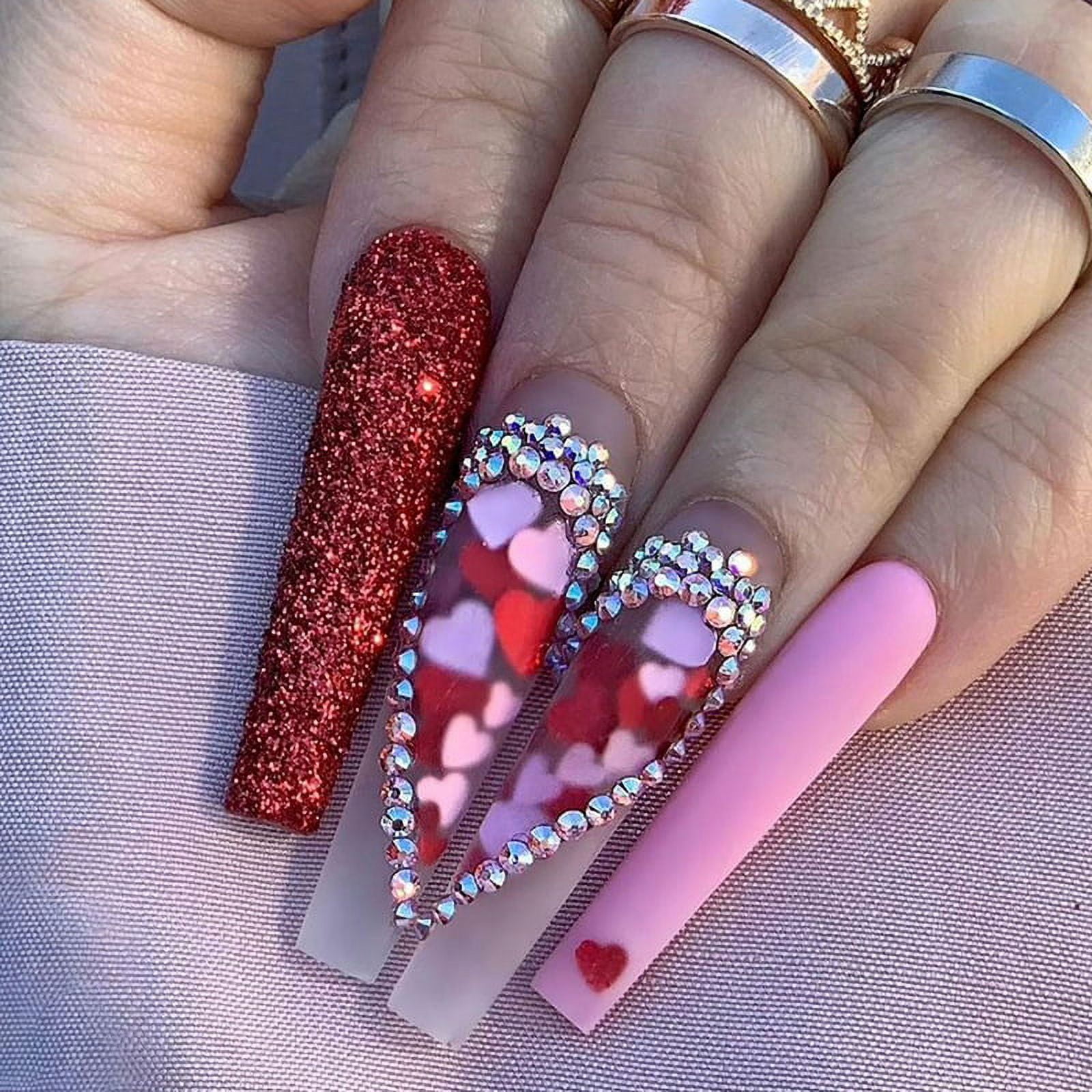 Romantic Rainbow Hearts Press On Nails - Glossy Medium Length Coffin Fake  Nails For Valentine S Day - Reusable Acrylic Full Cover False Nails Design  F | Fruugo NO