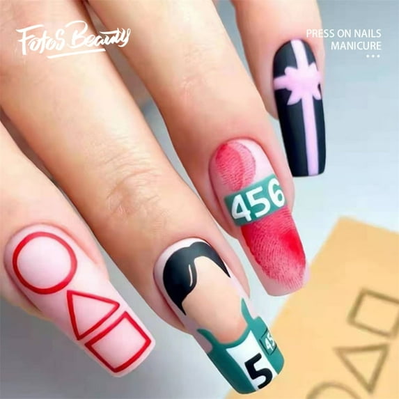 Fofosbeauty 24pcs Press on False Nail Tips Long Coffin Full Cover Fake Nails
