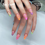 Fofosbeauty 24pcs Press on False Nail Tips Medium Almond Full Cover Fake Nails,Colorful Heart Bright Side