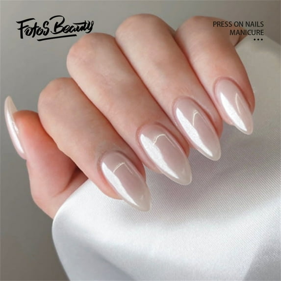 Fofosbeauty 24pcs Press on False Nails,Almond Fake Acrylic Nails, Aurora White Moonlight