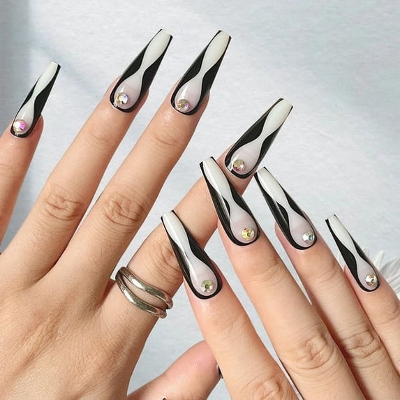 Fofosbeauty 24pcs Press on False Nails Coffin Fake Nails Black Fire