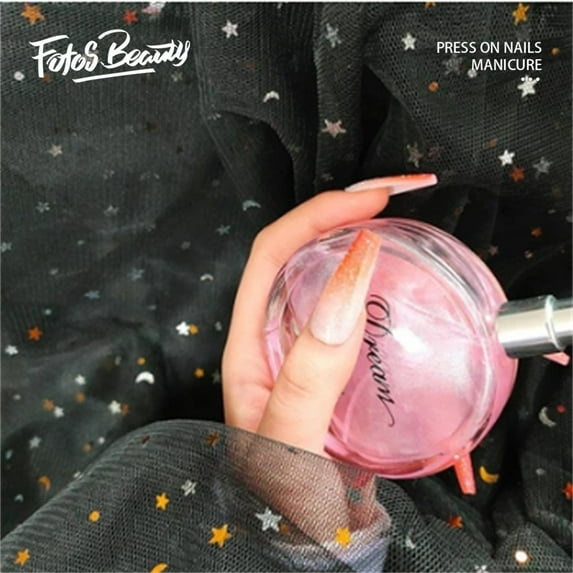 Fofosbeauty 24pcs Press on False Nails,Coffin Fake Nails, Sparkle Light
