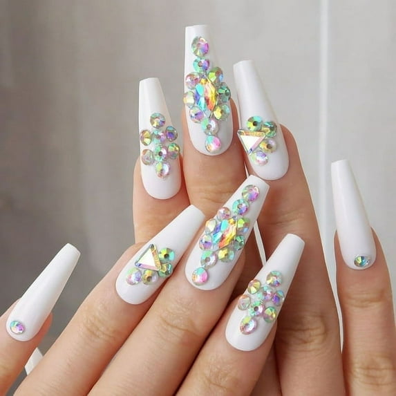 Fofosbeauty 24pcs Press on False Nails Coffin Fake Nails White French Lady