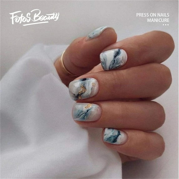 Fofosbeauty 24pcs Press on False Nails, Full Cover Short Fake Nails, Chinese Print