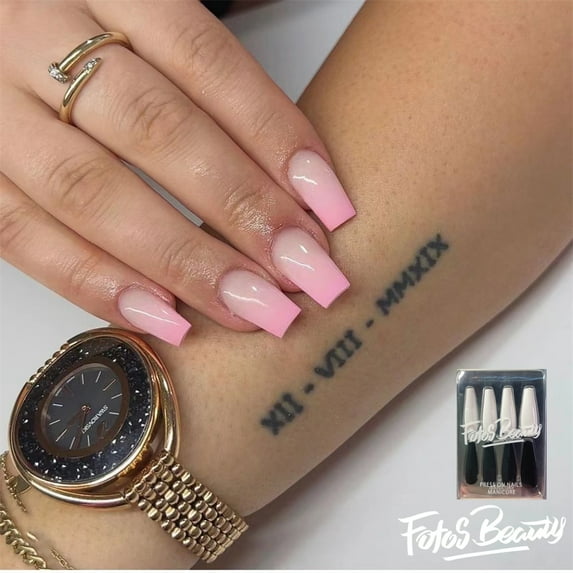 Fofosbeauty 24pcs Press on False Nails, Short Coffin Fake Nails, Short Coffin Gradual Pink Gel