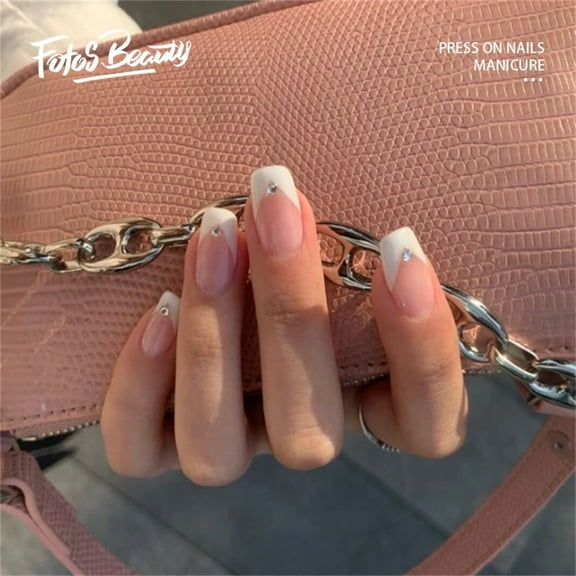 Fofosbeauty 24pcs Press on False Nails, Square Fake Nails, French Diamond