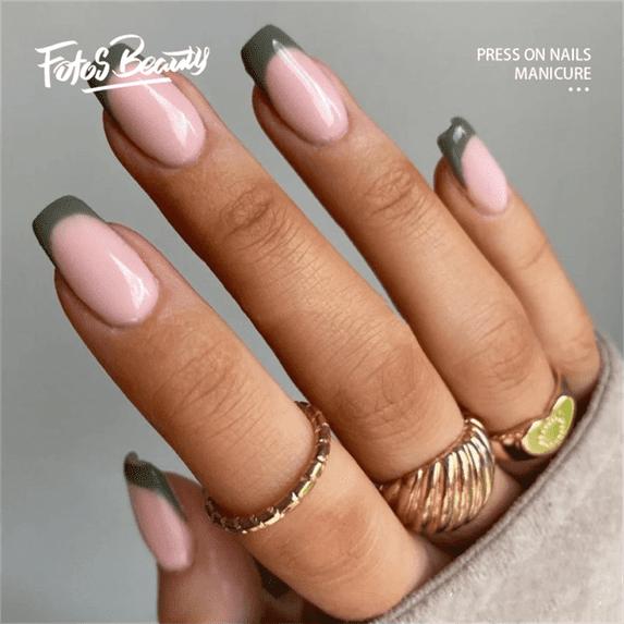 Fofosbeauty 24pcs Press on False Nails, Square Fake Nails, Square French Gray