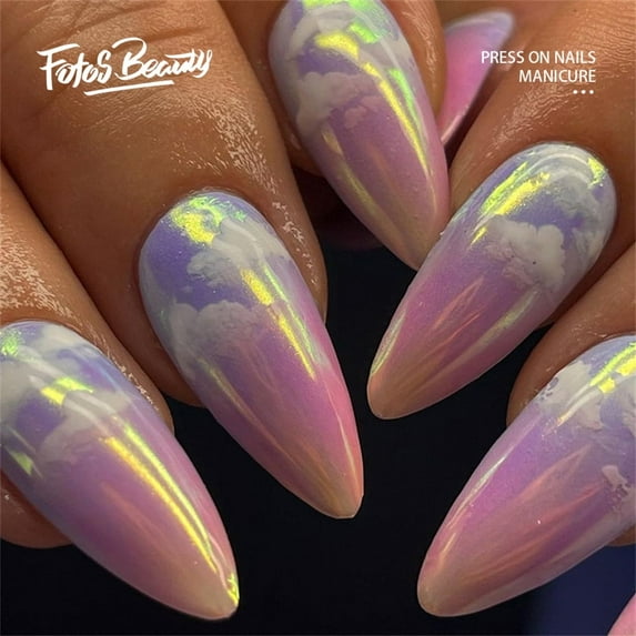 Fofosbeauty 24pcs Press on False Nails Tips, Almond Fake Acrylic Nails, Dream Clouds