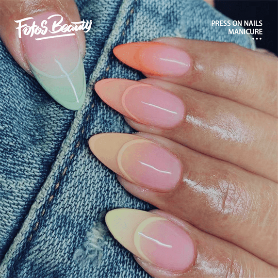 Fofosbeauty 24pcs Press on False Nails Tips,Almond Fake Nails,Almond Five Colors