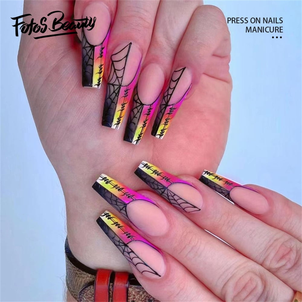 Halloween Decoration Fofosbeauty 24 pcs Long False Nails, Press-on Nails  Designs 2022, Coffin Mint Matte Spider 