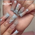 thumbnail image 1 of Fofosbeauty 24pcs Press on False Nails Tips, Coffin Fake Acrylic Nails, Gradient Flower Butterfly Blue, 1 of 8