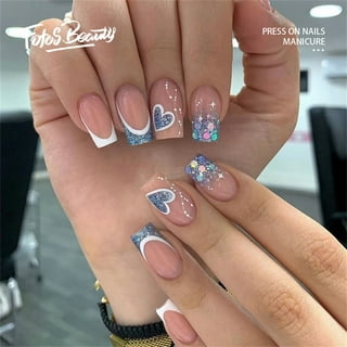 Travelwant Fake Nails Glossy Pure Color Nude Rhinestones Glitter Luxury Medium Long Stiletto Almond Press on Nail False Tips Artificial Finger