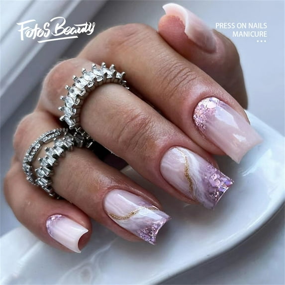 Fofosbeauty 24pcs Press on False Nails Tips, Coffin Fake Acrylic Nails, Purple Secret Place