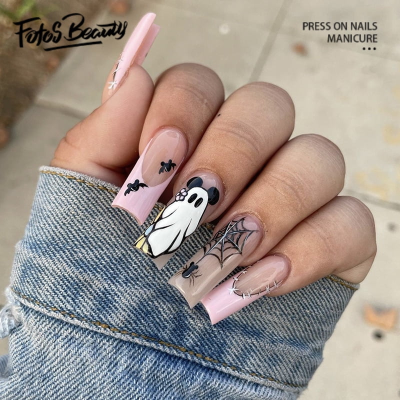 luxury French Press on Nails Coffin Fake Nails Long Acrylics Full Cover  Rhinestones False Nails Tips for Women and Girls 24PCS