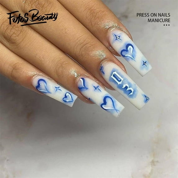 Fofosbeauty 24pcs Press on False Nails Tips, Coffin Fake Nails, Cowboy Print